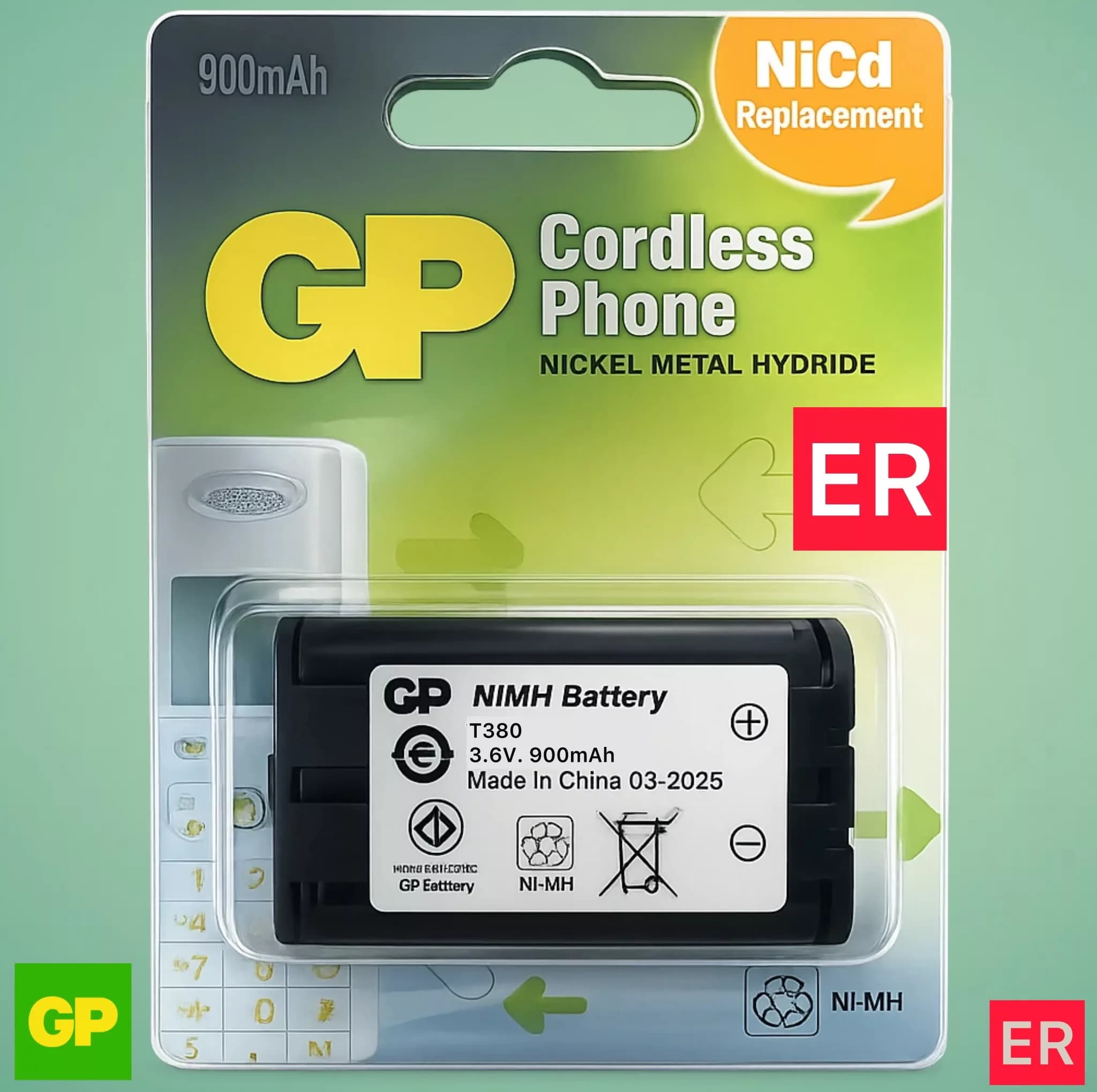 باتری تلفن بی سیم جی پی مدل P104-900mAh — تصویر ۲