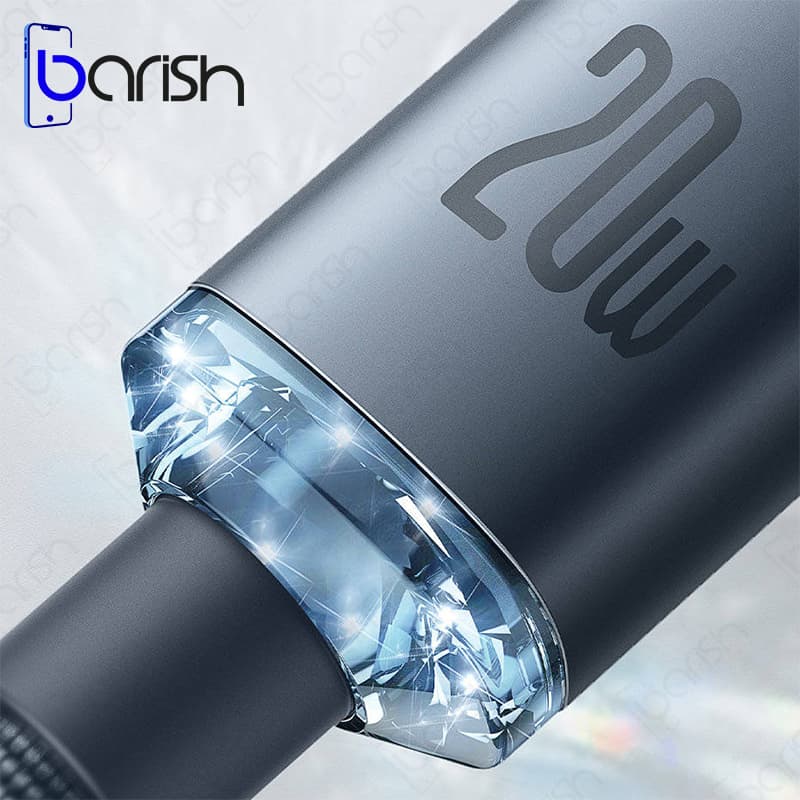 کابل دیتا و شارژ Type-C به لایتنینگ باسئوس سری Crystal Shine — تصویر ۷