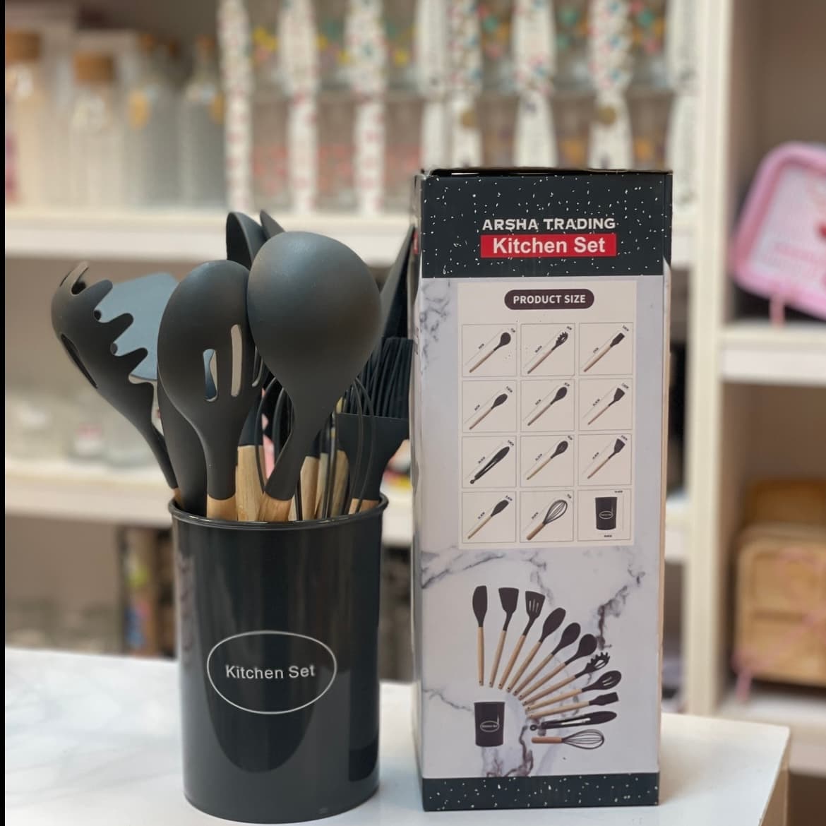 ست کفگیر و ملاقه ۱۲ پارچه سیلیکونی دسته چوبی Kitchen Set-ست بزرگ — تصویر ۶