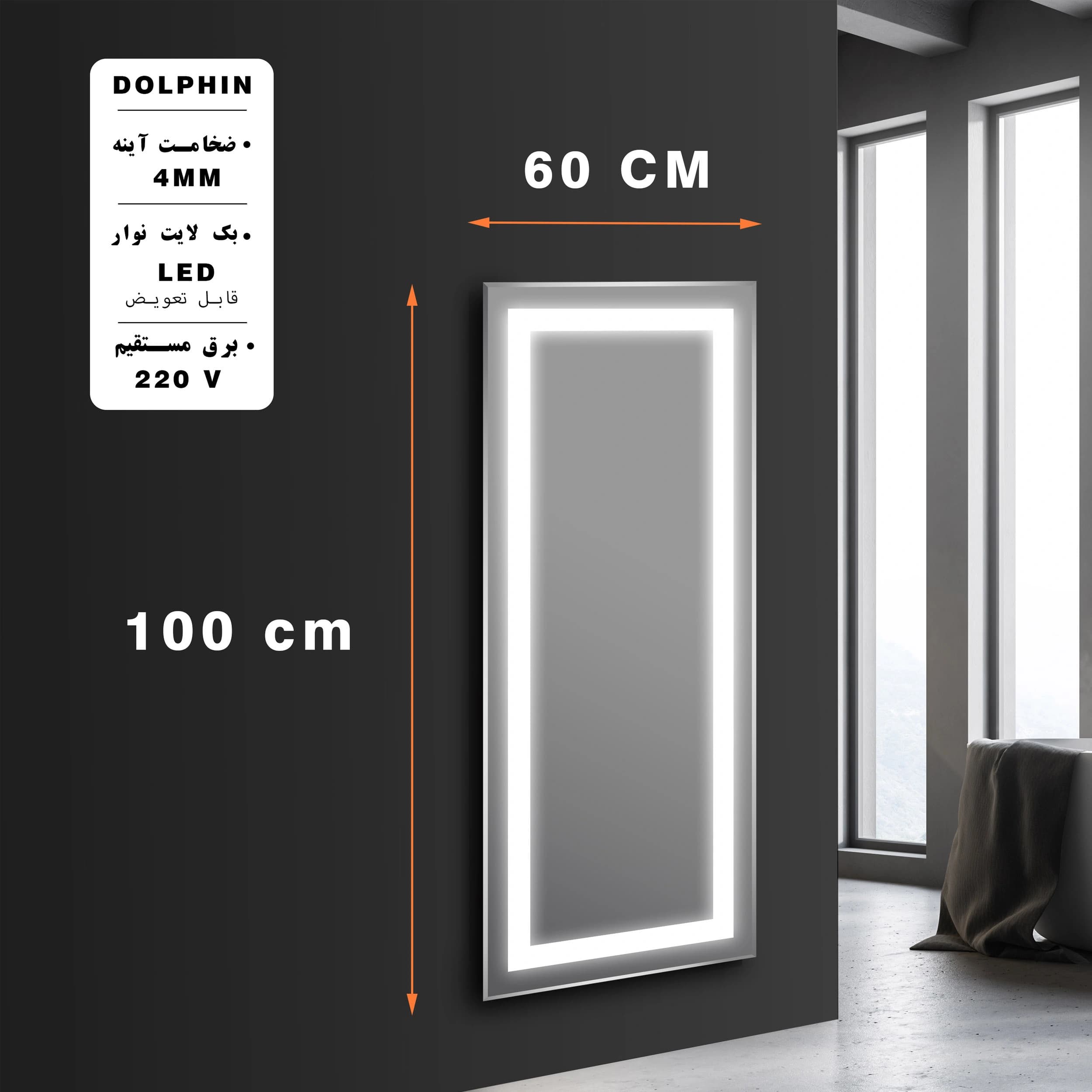 آینه بک لایت دلفین مدل N-T-100-60 — تصویر ۳