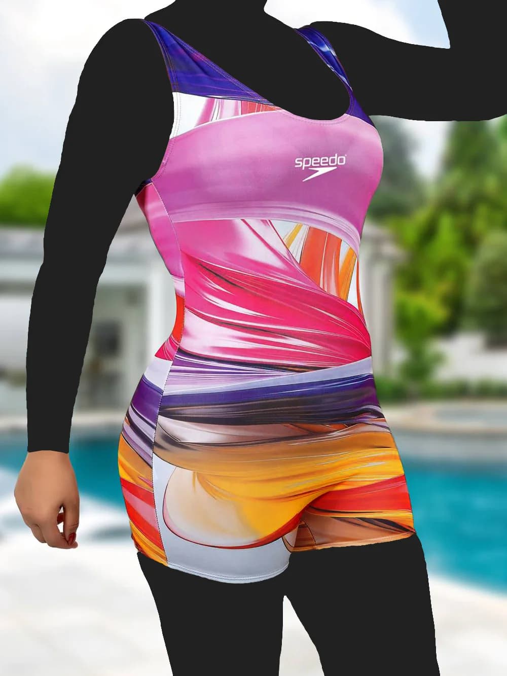 مایو زنانه پادار نیمه پوشیده زنانه با طرح شاد چند رنگ برند اسپیدو ( Speedo ) کاپدار — تصویر ۳