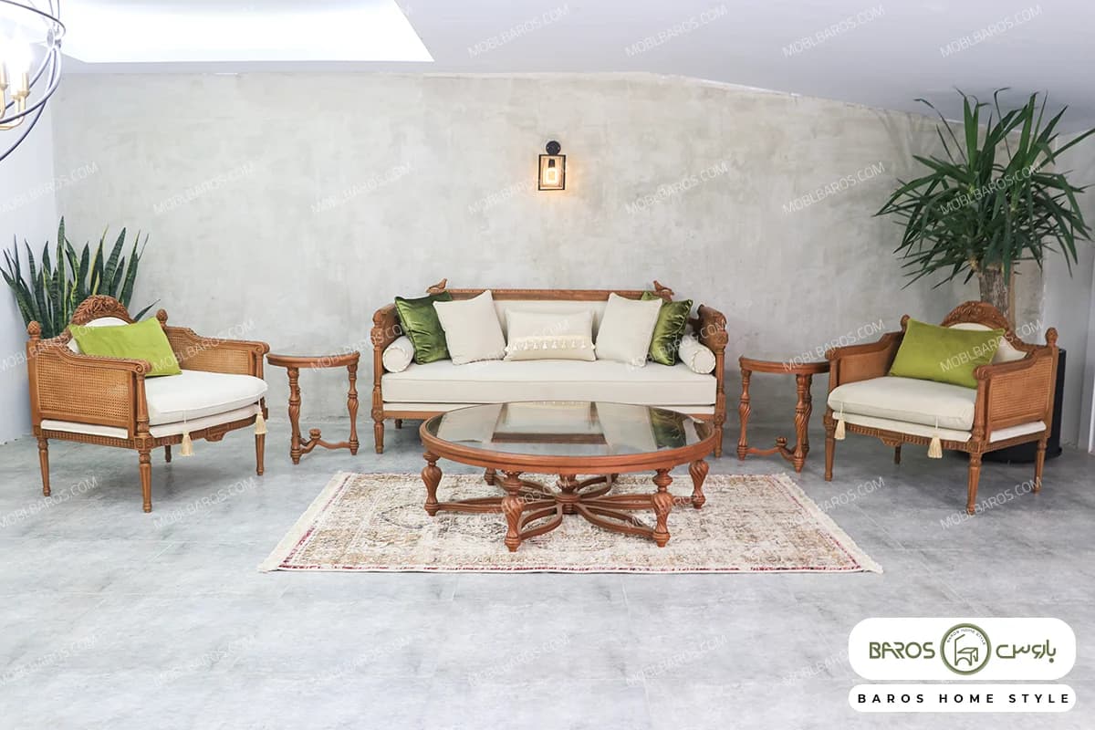 مبل کلاسیک کاجی و کاناپه گیسو