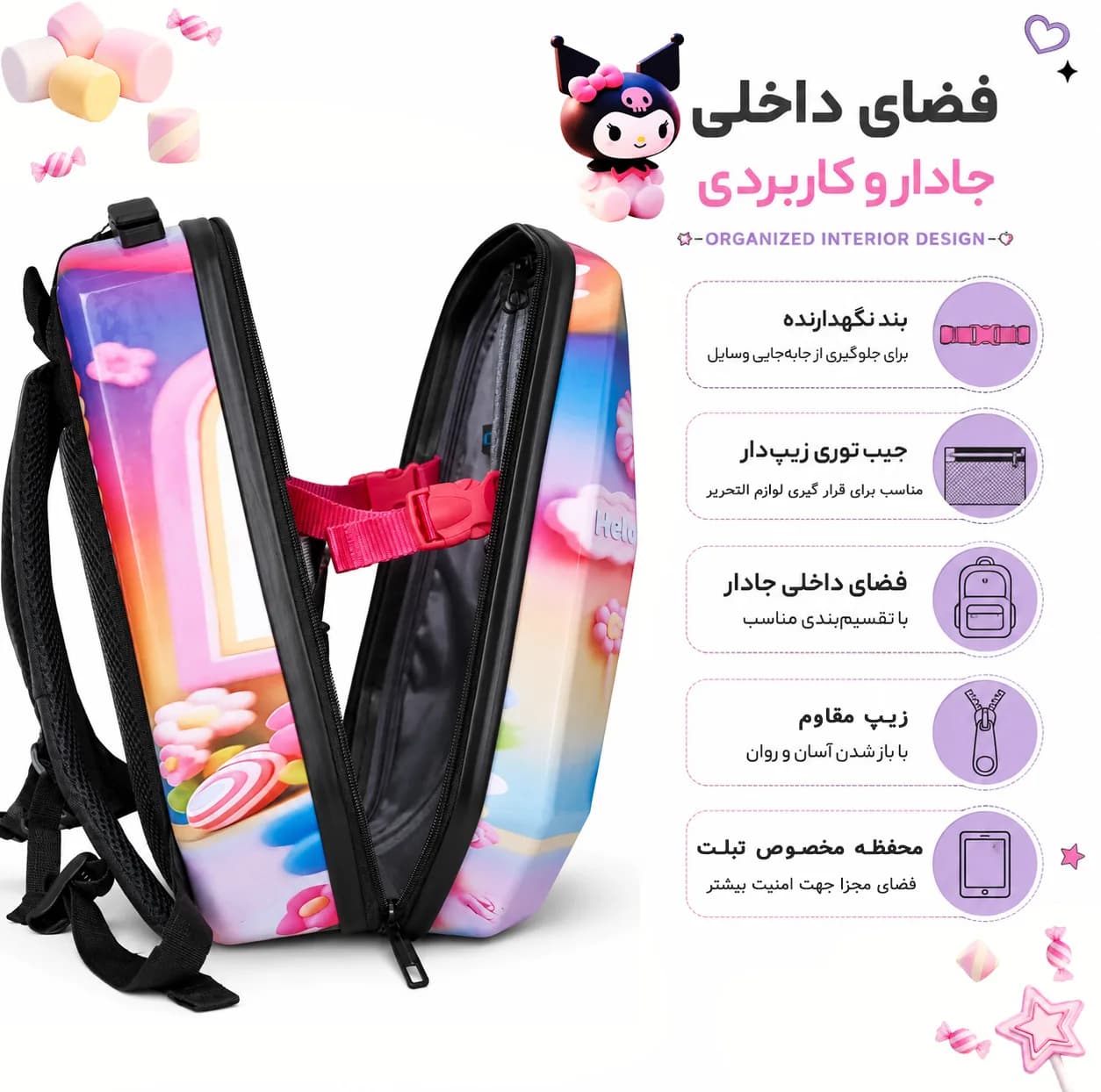 کوله پشتی مدرسه مارینوکس مارول مدل Kuromi — تصویر ۵