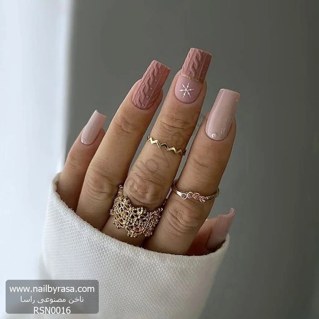 ناخن مصنوعی طرح بافت (پولیوری) و دانه برف نود کالباسی مربعی بلند راسا – RSN0016