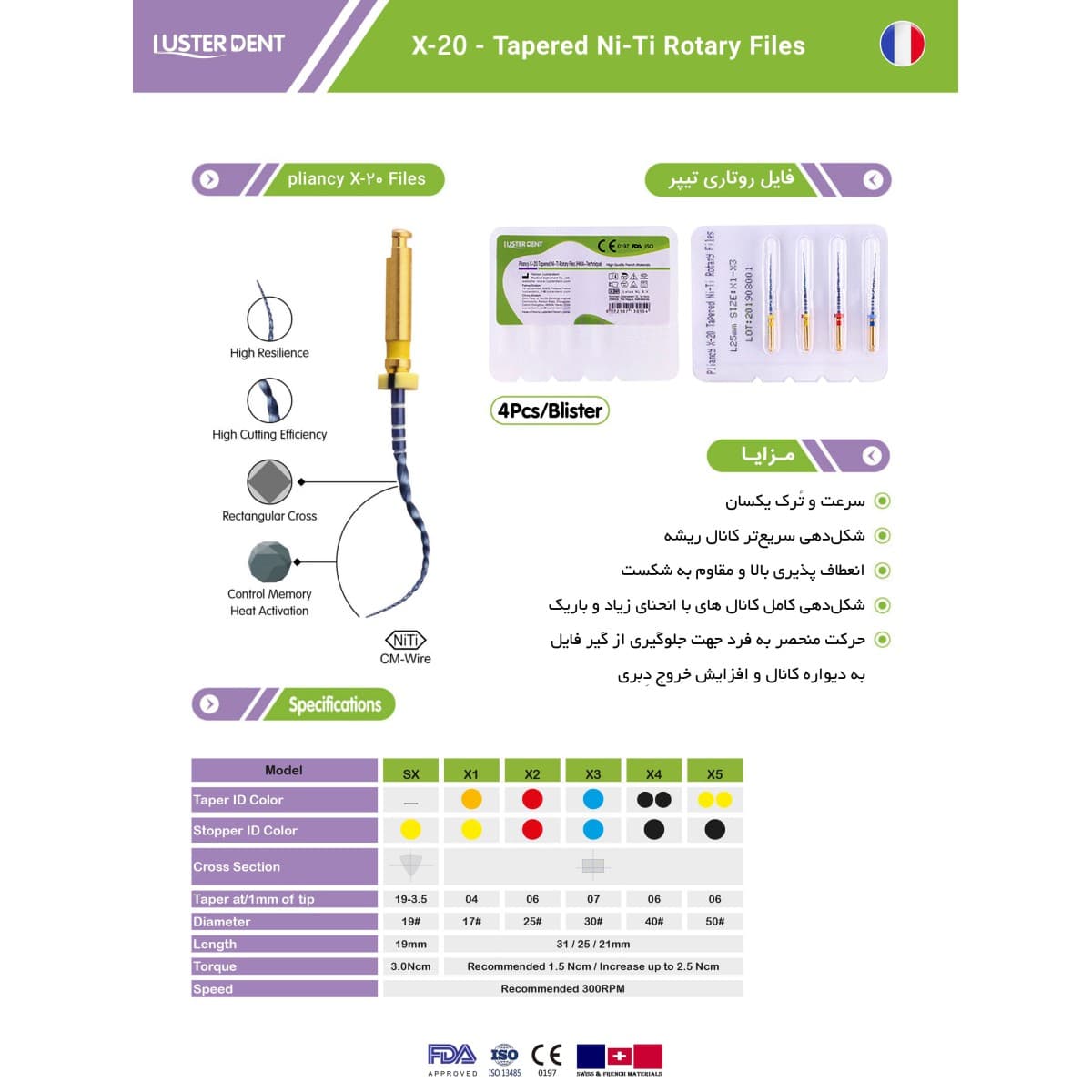 فایل روتاری Pliancy X-20 Tapered برند Lusterdent — تصویر ۴