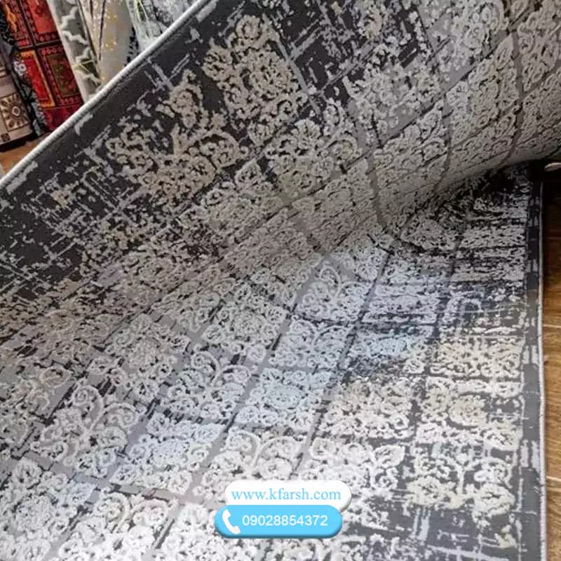 فرش کناره دودی کرم مدرن وینتیج گلبرجسته کد 597 — تصویر ۳
