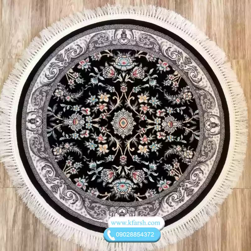 فرش گرد طرح 700شانه اوستا سرمه ای (مشکی)