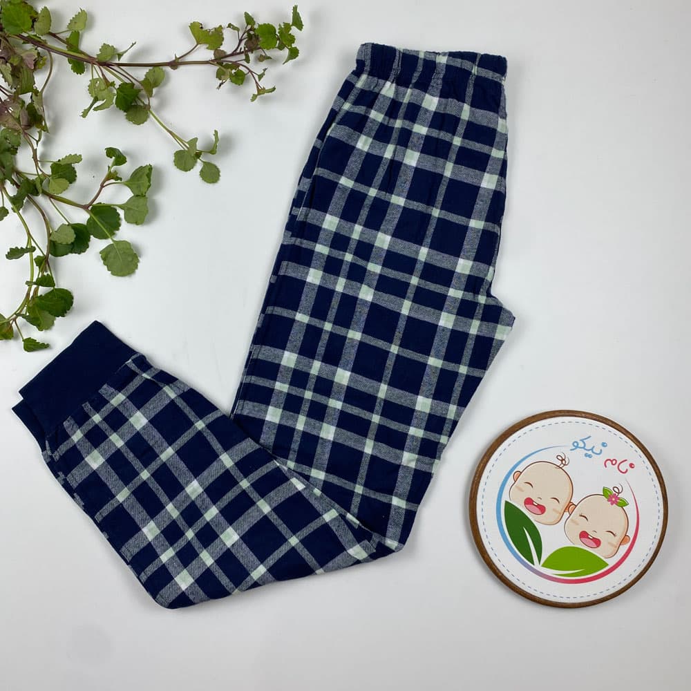 شلوار مچ دار طرح چهارخونه کمرکش سرمه ای رنگ – 12 تا 14 سال — تصویر ۲