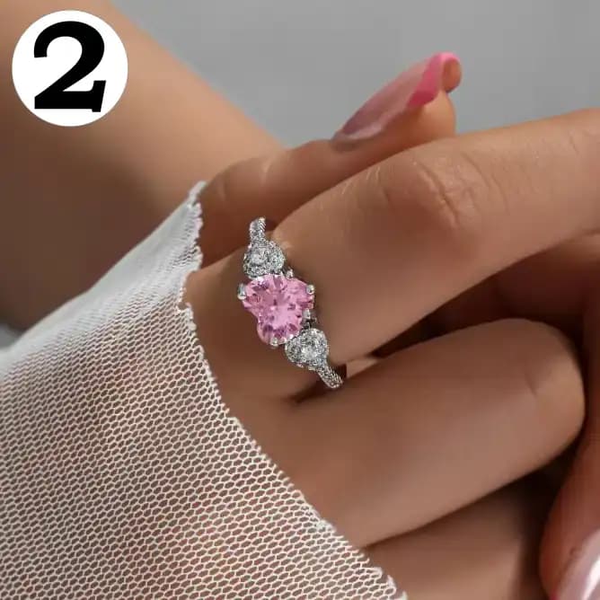 انگشتر زنانه / دخترانه فری سایز free size مدل جواهری نگین صورتی پاپیون و فرشته آبکاری نقره کد xmp