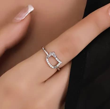 انگشتر زنانه و دخترانه فری سایز free size مدل نگین دار مربع رنگ نقره ای فانتزی آبکاری نقره کد xmp