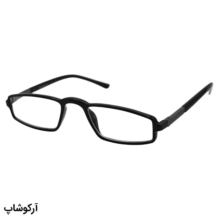 عینک مطالعه نزدیک بین نمره +2.00، با فریم مشکی، شکل مستطیلی و لولا فنردار مدل M-202489 — تصویر ۳