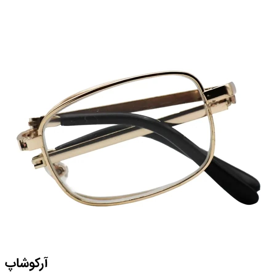 عینک مطالعه نزدیک بین نمره +1.00 با فریم شکل مستطیلی، رنگ طلایی و طرح تاشو مدل TA1306 — تصویر ۸