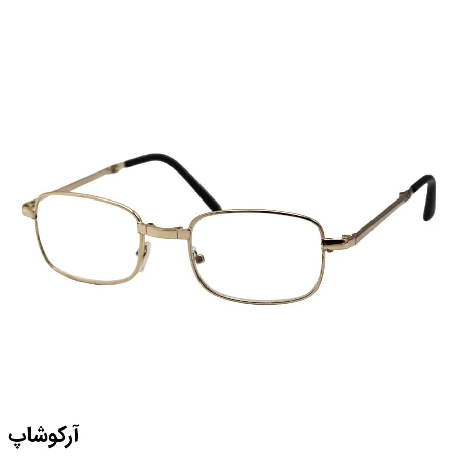 عینک مطالعه نزدیک بین نمره +1.00 با فریم شکل مستطیلی، رنگ طلایی و طرح تاشو مدل TA1306 — تصویر ۳