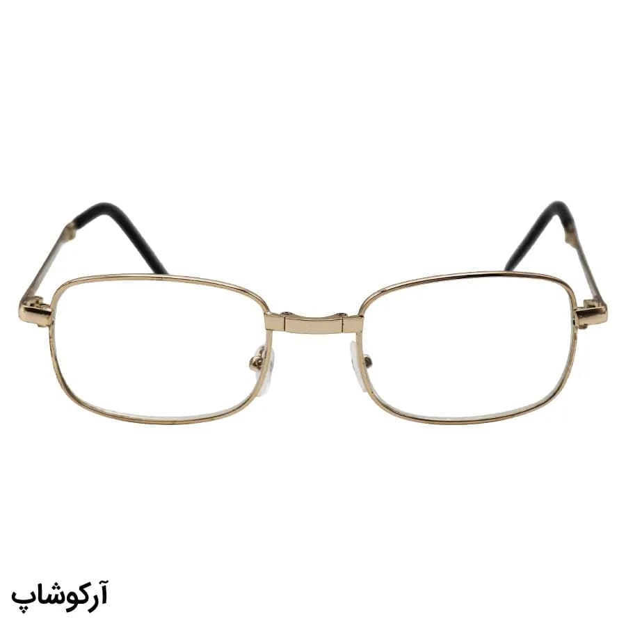 عینک مطالعه نزدیک بین نمره +1.00 با فریم شکل مستطیلی، رنگ طلایی و طرح تاشو مدل TA1306 — تصویر ۲