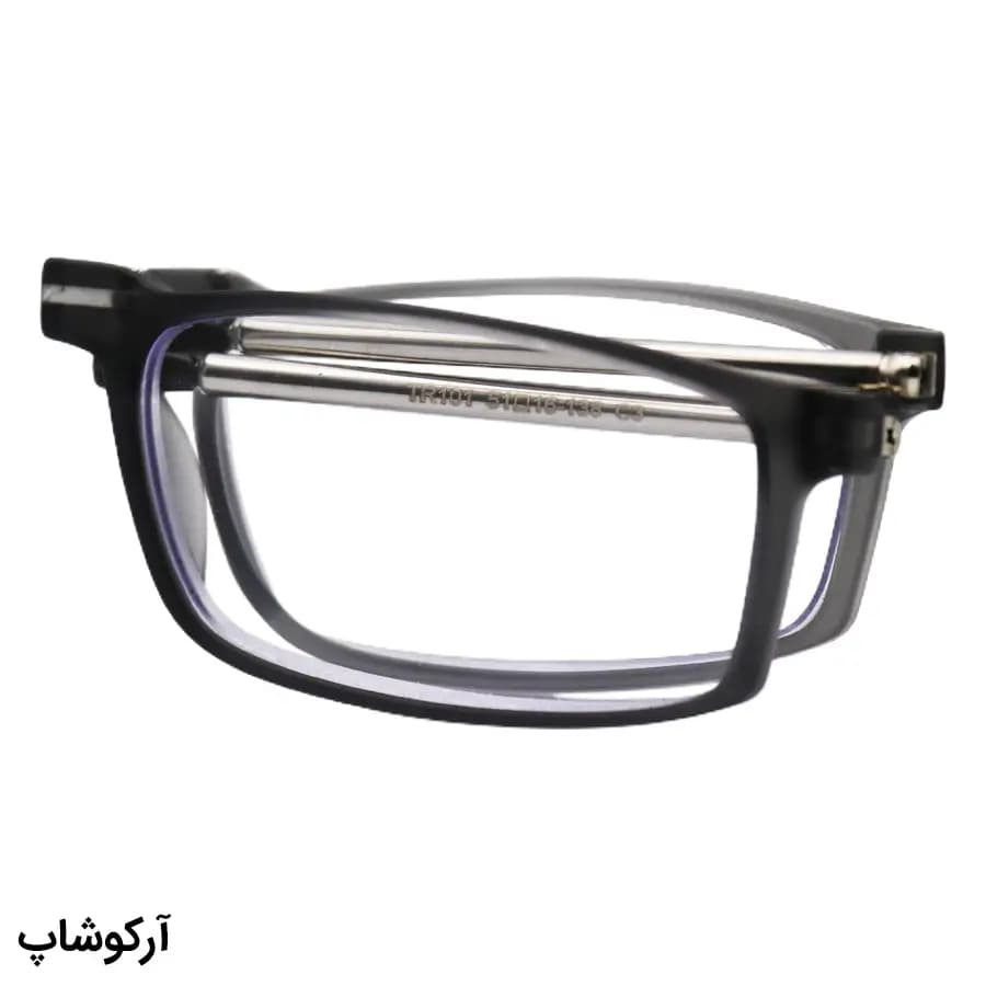عینک مطالعه تاشو نزدیک بین نمره +3.00 با فریم مستطیلی، رنگ طوسی و دسته آنتنی و جمعشونده مدل TR101 — تصویر ۵