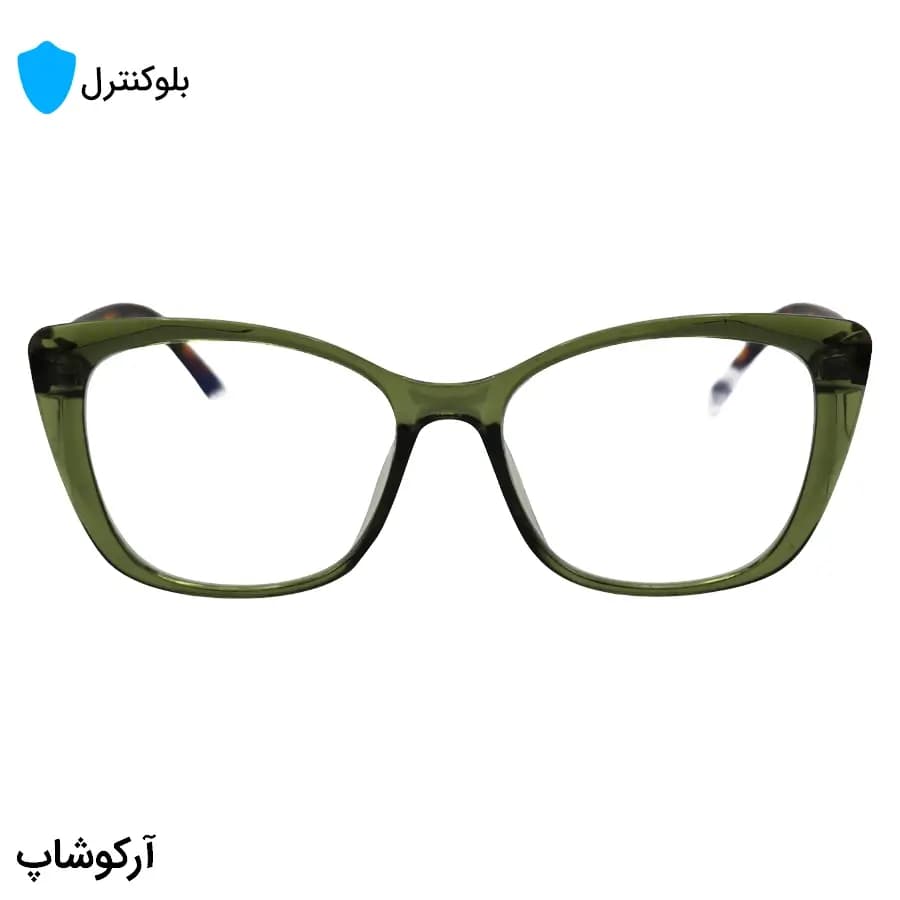 عینک زنانه بلوکنترل با فریم شکل چشم گربهای، رنگ سبز، دسته هاوانا و لنز بلوکنترل کرهای برند SKY مدل 28016 — تصویر ۳