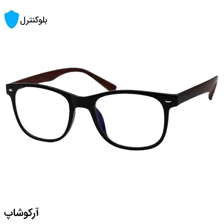 عینک بلوکنترل با فریم شکل ویفرر، رنگ مشکی براق، دسته قهوهای و لنز بلوکنترل کرهای برند SKY مدل 2470 — تصویر ۴