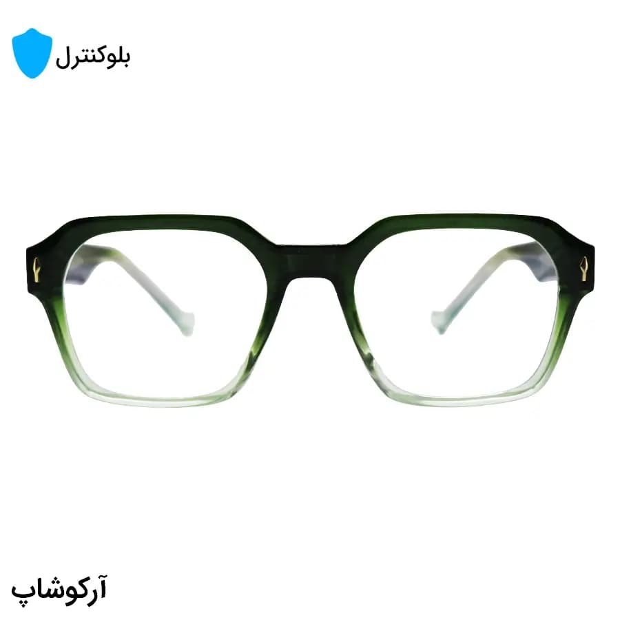 عینک بلوکنترل با فریم شکل مربعی، رنگ سبز، دسته سیمدار برند موسکات و لنز بلوکنترل کرهای برند SKY مدل P1203 — تصویر ۳