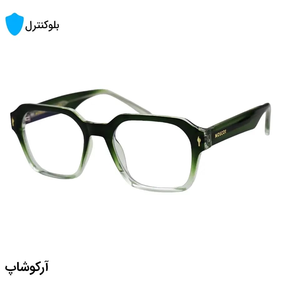 عینک بلوکنترل با فریم شکل مربعی، رنگ سبز، دسته سیمدار برند موسکات و لنز بلوکنترل کرهای برند SKY مدل P1203 — تصویر ۴