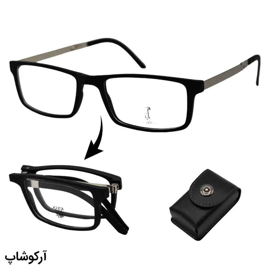فریم عینک طبی طرح تاشو، با فریم مستطیلی، از جنس کائوچو، رنگ مشکی و دسته جمع شونده تونی هیلتون مدل G387