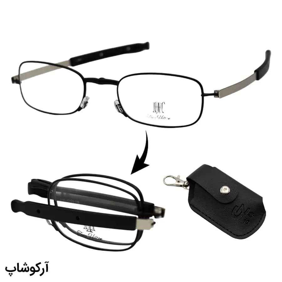 عینک طبی طرح تاشو، با فریم مستطیلی، از جنس فلزی، رنگ مشکی و دسته جمع شونده تونی هیلتون مدل 2119
