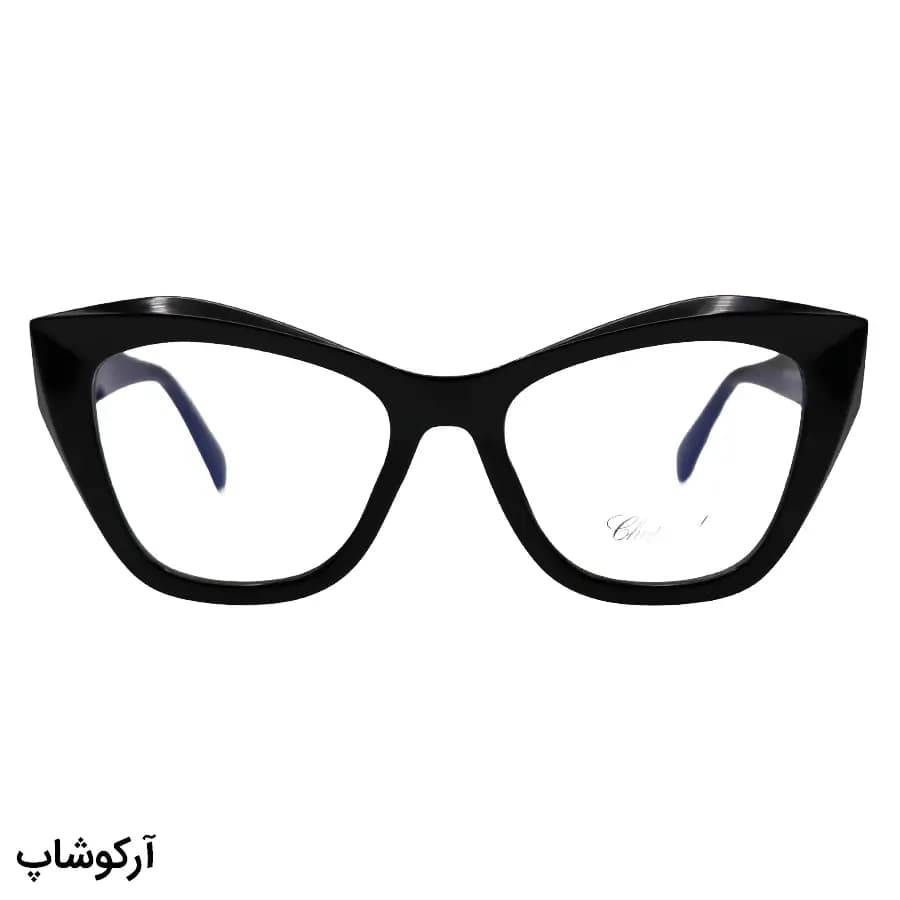 فریم عینک طبی زنانه شوپارد با فریم چشم گربهای، رنگ مشکی براق، دسته سیمدار و لولا فنری مدل 2197 — تصویر ۳