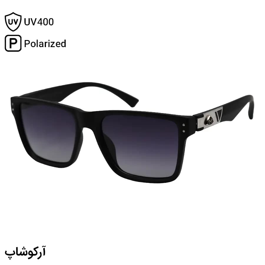 عینک آفتابی MAYBACH با فریم رنگ مشکی مات، مربعی شکل، دسته فنری، لنز دودی هایلایت و پلاریزه مدل 7122