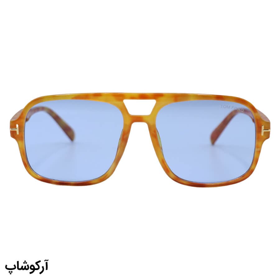 عینک دید در شب تام فورد با فریم رنگ هاوانا، شکل خلبانی و لنز آبی رنگ مدل E5159 — تصویر ۳