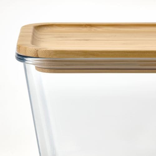 ظرف نگهدارنده غذا آیکیا، مدل IKEA 365+، مربع/ شیشهای/ درب بامبو، 600 ml — تصویر ۲