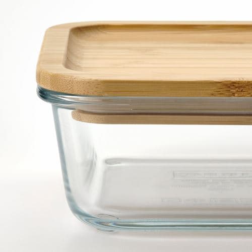 ظرف نگهدارنده غذا آیکیا، مدل IKEA 365+، مربع/ شیشهای/ درب بامبو، 600 ml — تصویر ۳