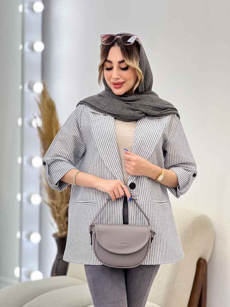مانتو راه راه دو دکمه جیب نما کد 4849 — تصویر ۸
