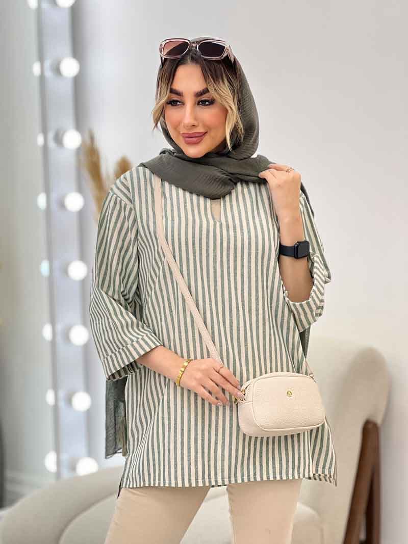 مانتو راه راه لمه دار کد 4697 — تصویر ۴