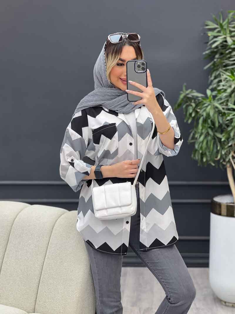 شومیز دو جیب طرح دار کد 4702 — تصویر ۵