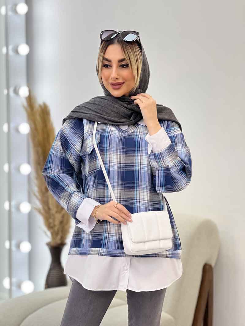 مانتو چهارخونه جلو بسته ترکیبی کد 4535 — تصویر ۷