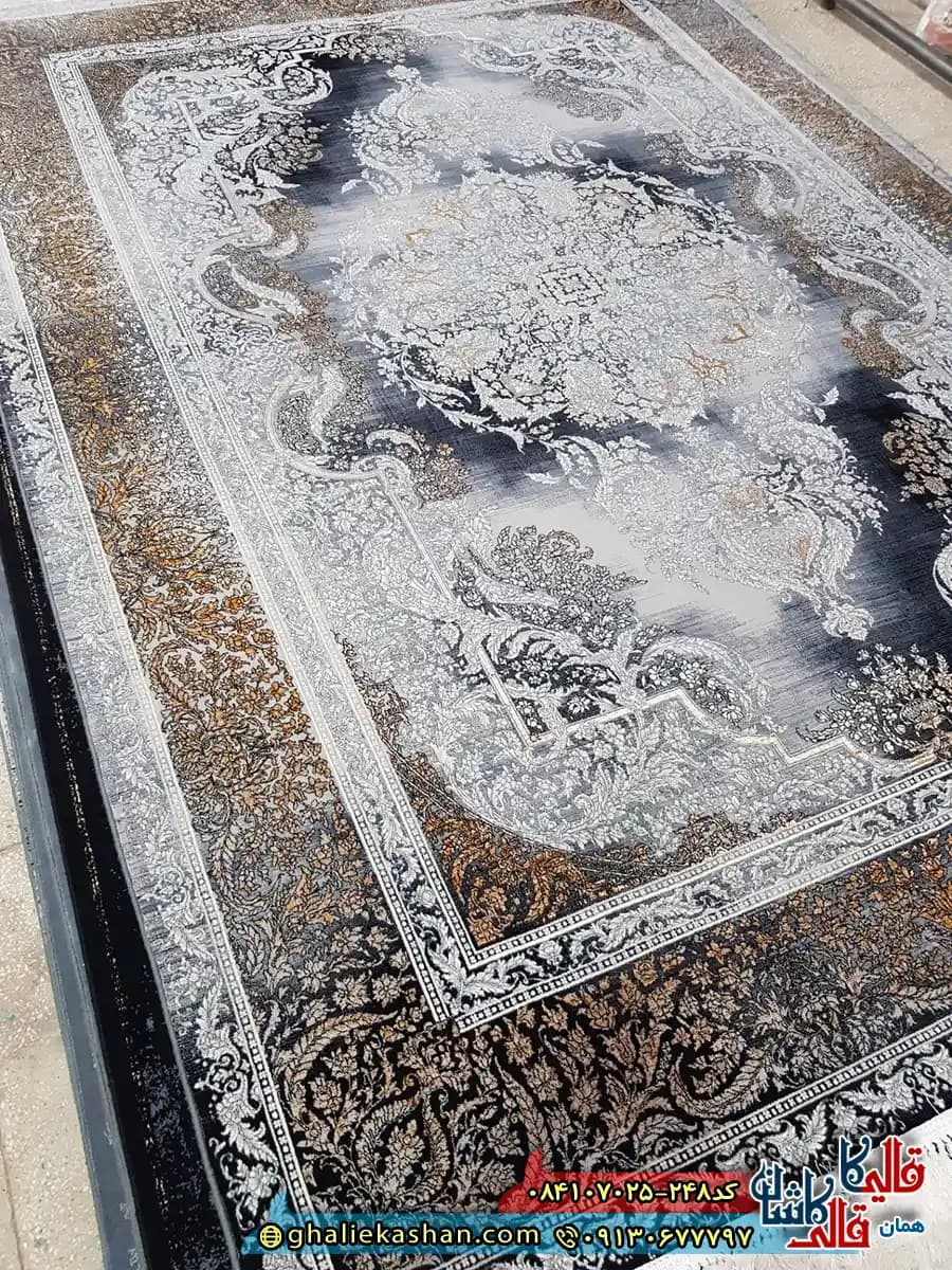 فرش وینتیج 700 شانه طرح تارا رنگ طوسی دودی کاشان — تصویر ۳