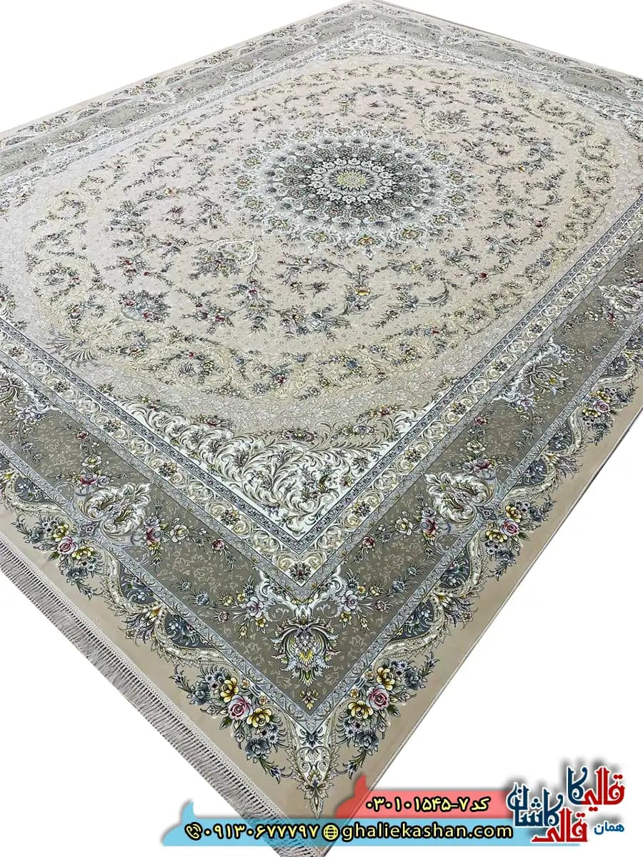 فرش 1500 شانه طرح ایلار رنگ کرم صدفی کاشان — تصویر ۲