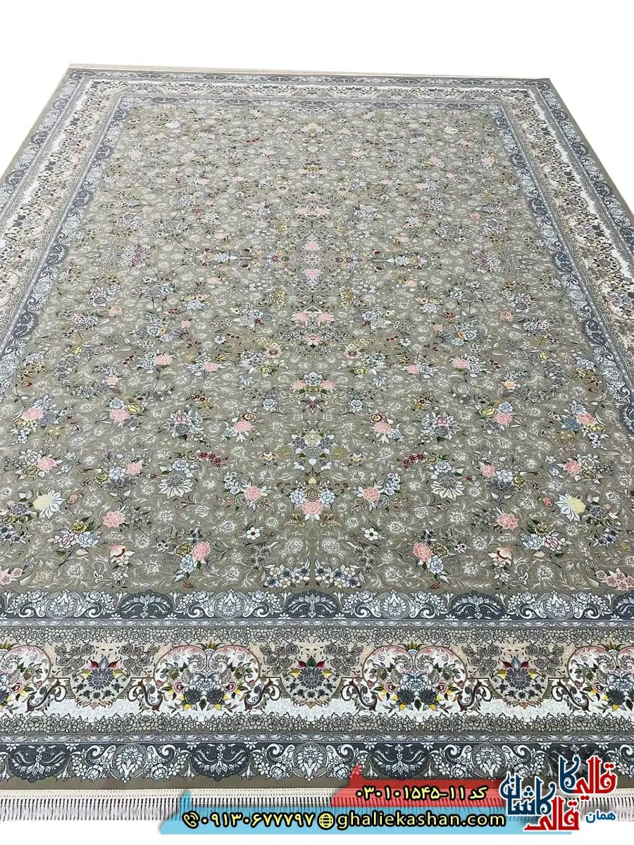 فرش 1500 شانه طرح افشان بهار رنگ قهوه ای نسکافه ای کاشان — تصویر ۲