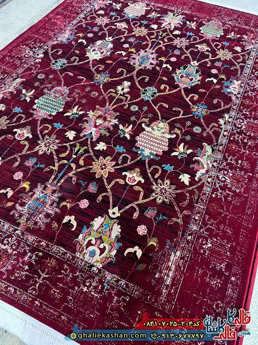 فرش 700 شانه طرح افشان سلطان آباد رنگ قرمز روناسی کاشان — تصویر ۳