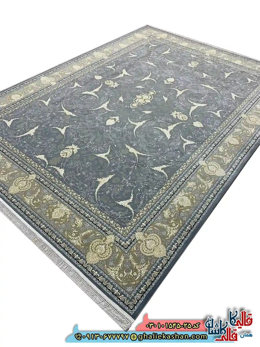 فرش 1500 شانه طرح افشان ژیوا رنگ طوسی کاشان — تصویر ۲