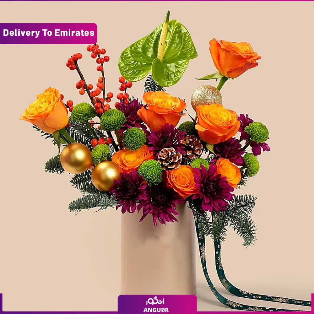 دسته گل زمستانی با تم کریسمس (ارسال به دبی و امارات)
