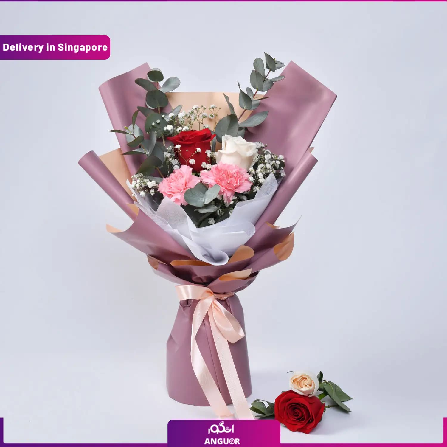 دسته گل رز و میخک (ارسال گل به سنگاپور)
