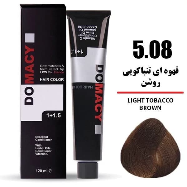 رنگ مو قهوه ای تنباکویی روشن دوماسی شماره 5.08 حجم 120 میلی لیتر — تصویر ۲
