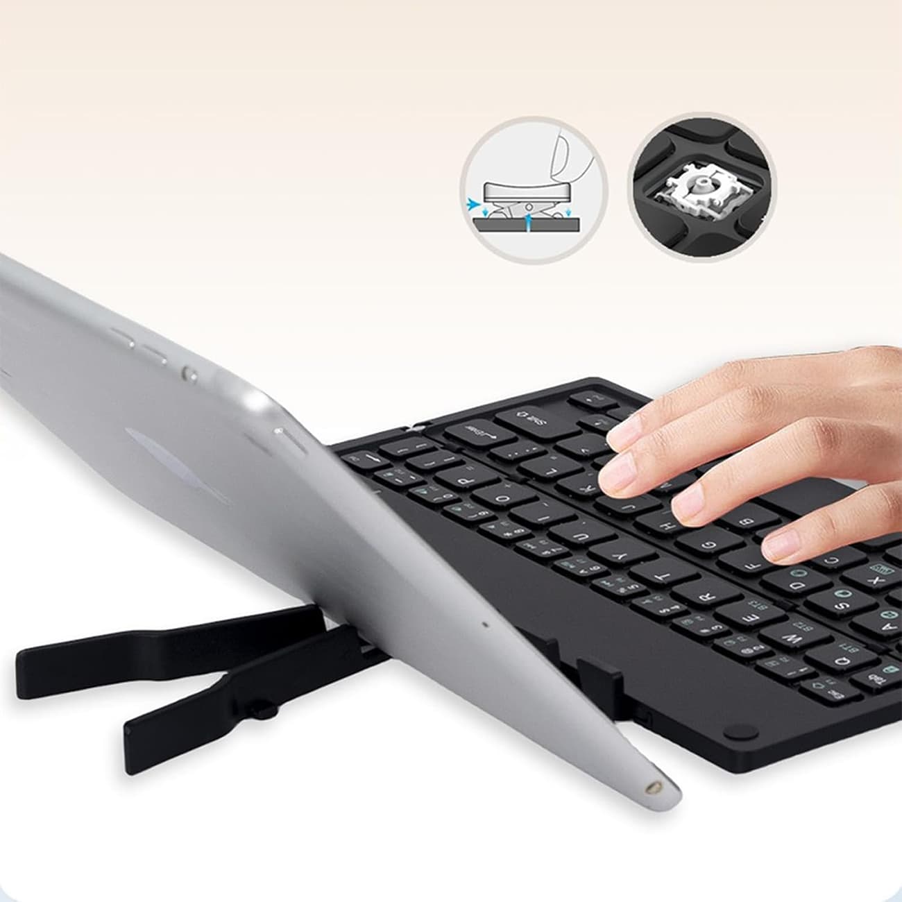 کیبورد بیسیم تاشو شارژی هارمونیکا HARMONICA با استند موبایل و تبلت — تصویر ۸