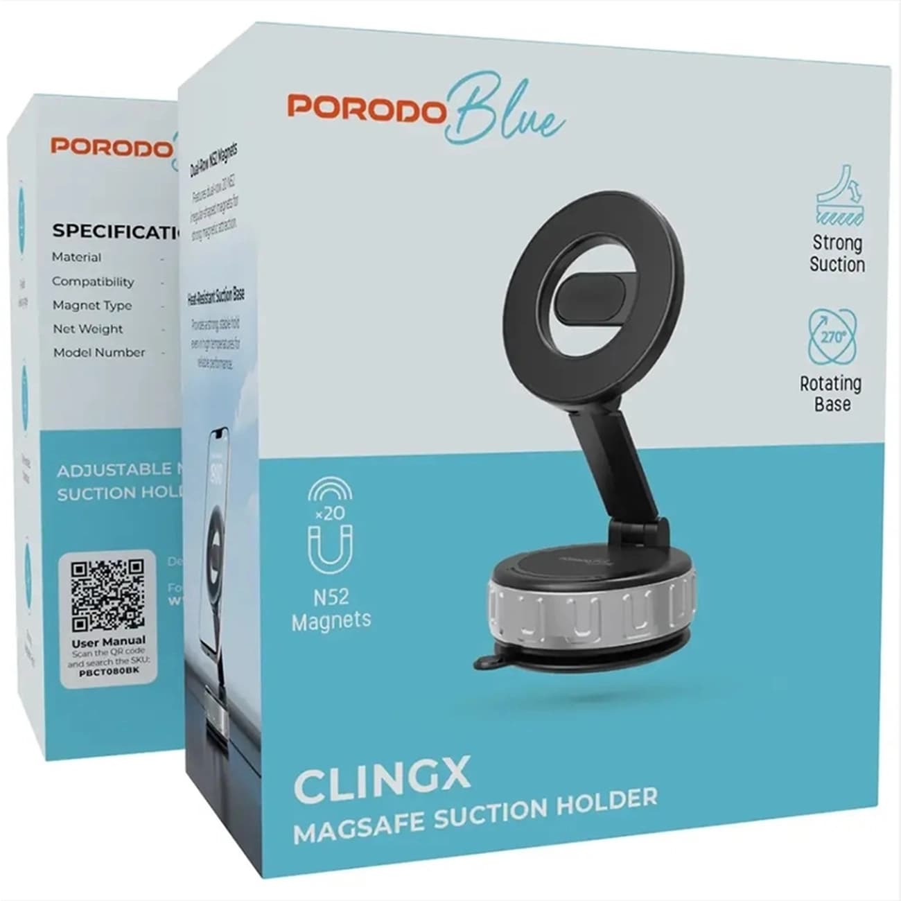 هولدر موبایل ماشین پورودو Porodo مدل PBCT080BK مگنتی وکیومی — تصویر ۵