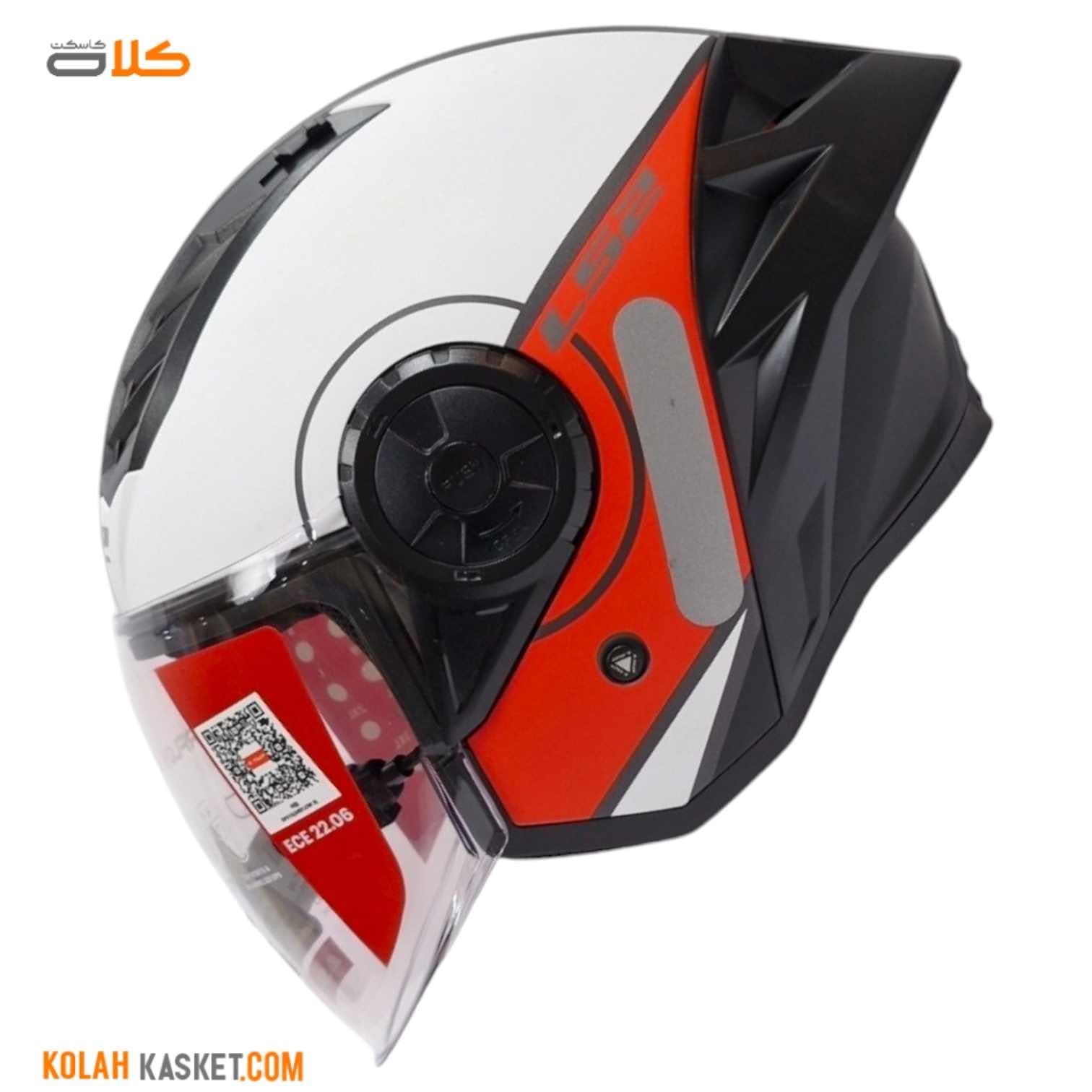 کلاه کاسکت بلوتوث دار LS2 رنگ سفید قرمز مدل AIRFLOW 2