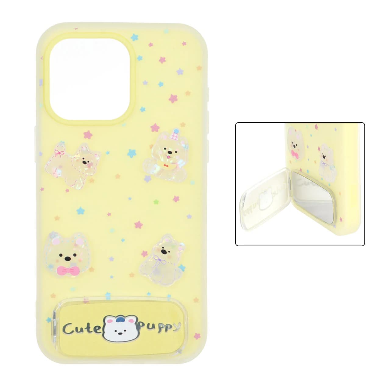 قاب Cute Puppy دولایه عروسک برجسته استندشو آینه ای Apple iPhone 15 Pro Max — تصویر ۳