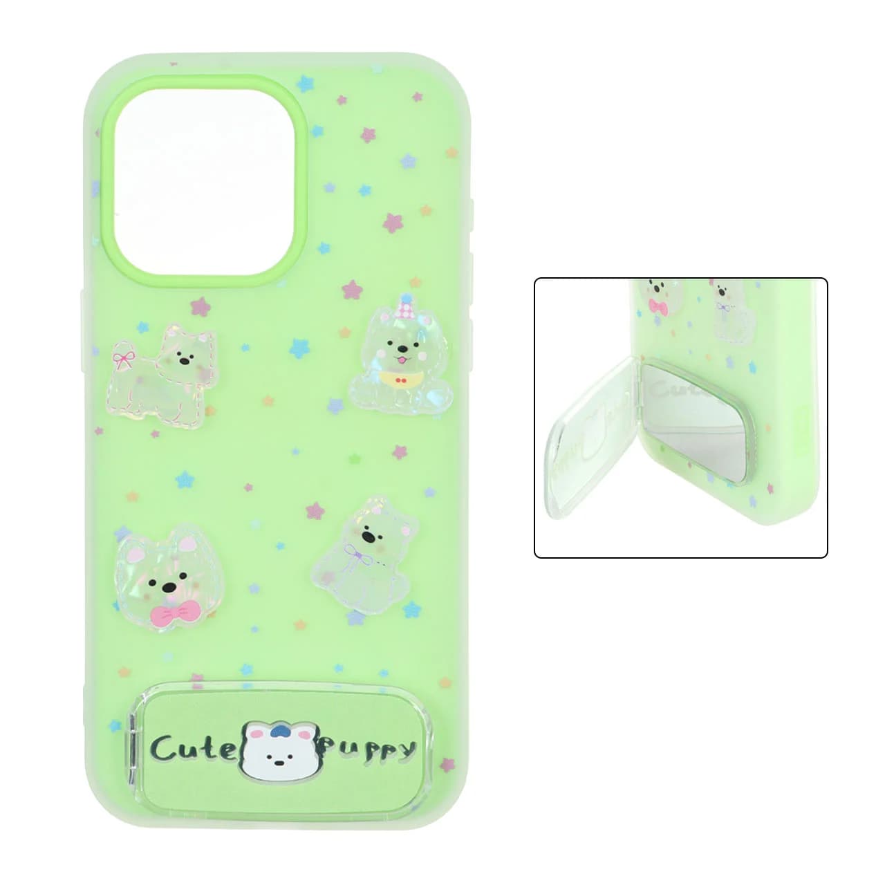 قاب Cute Puppy دولایه عروسک برجسته استندشو آینه ای Apple iPhone 15 Pro Max — تصویر ۲
