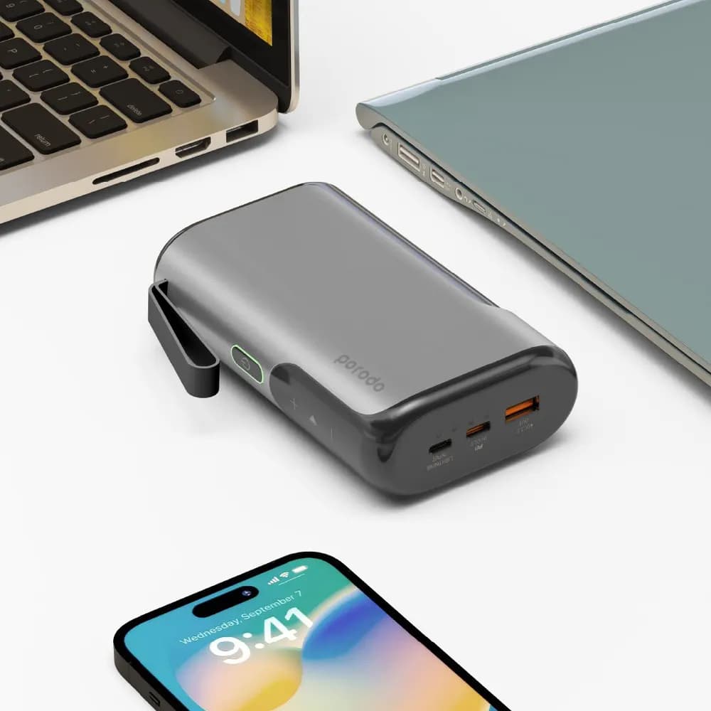 پاوربانک و اسپیکر پرودو مدل Porodo 3-in-1 Power Bank Speaker With Built-in Phone Holder 10000mAh — تصویر ۳