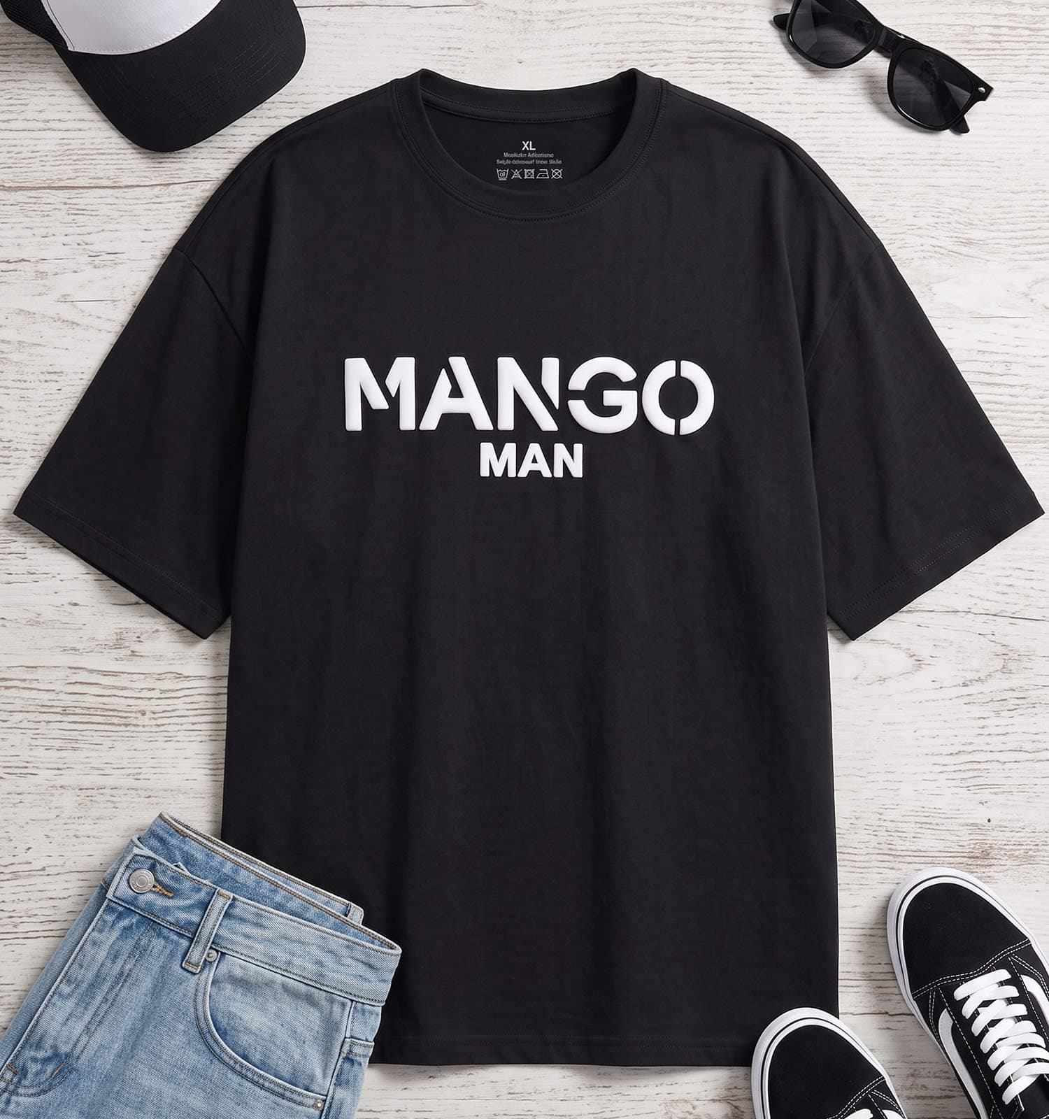 تیشرت یقه گرد مردانه باکسی طرح دار دورس پنبه مشکی Mango کد 50814 — تصویر ۳