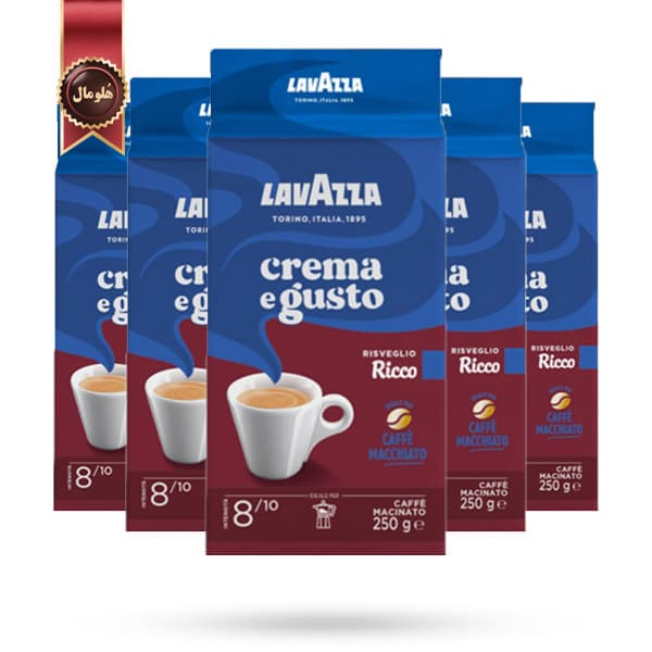 6 عدد پودر قهوه لاوازا Lavazza کرما ا گوستو موکاپات ریکو Crema e Gusto mokapot Ricco وزن 250 گرم (اورجینال)